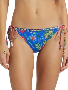 New Johnny Was Rumba Mix String Bikini Bottom Blue Floral Size XXL Ties